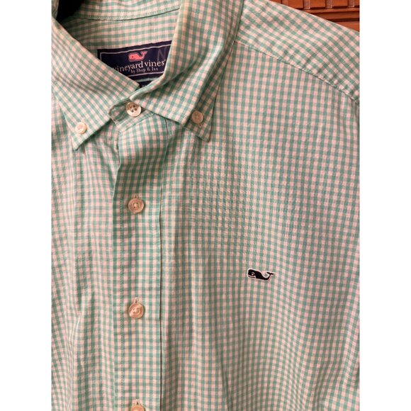 Vineyard Vines Mens Whale Shirt Button-Down Green White Gingham Size Medium - Picture 3 of 6